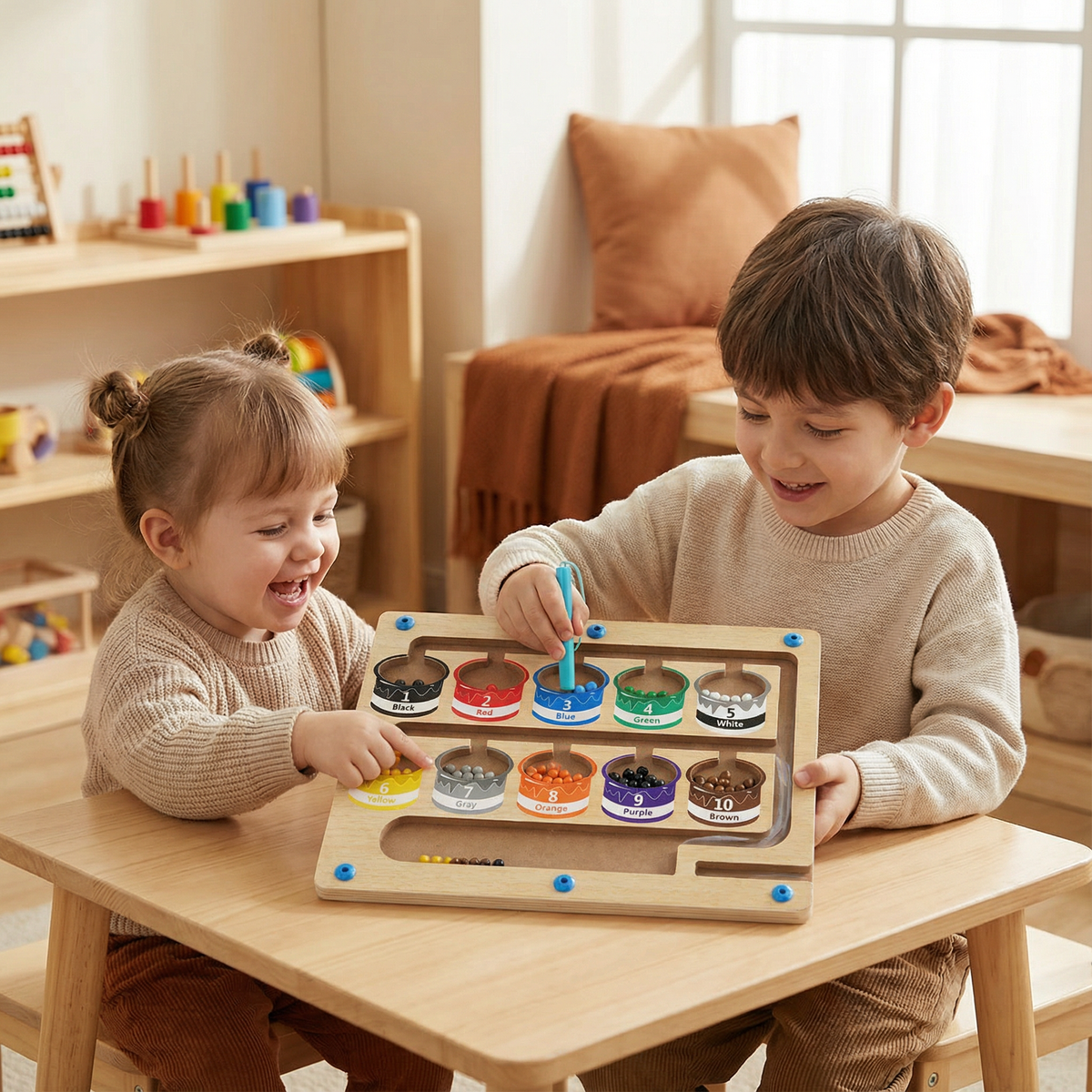 Magnetic Bead Maze Puzzle for Color and Number Learning