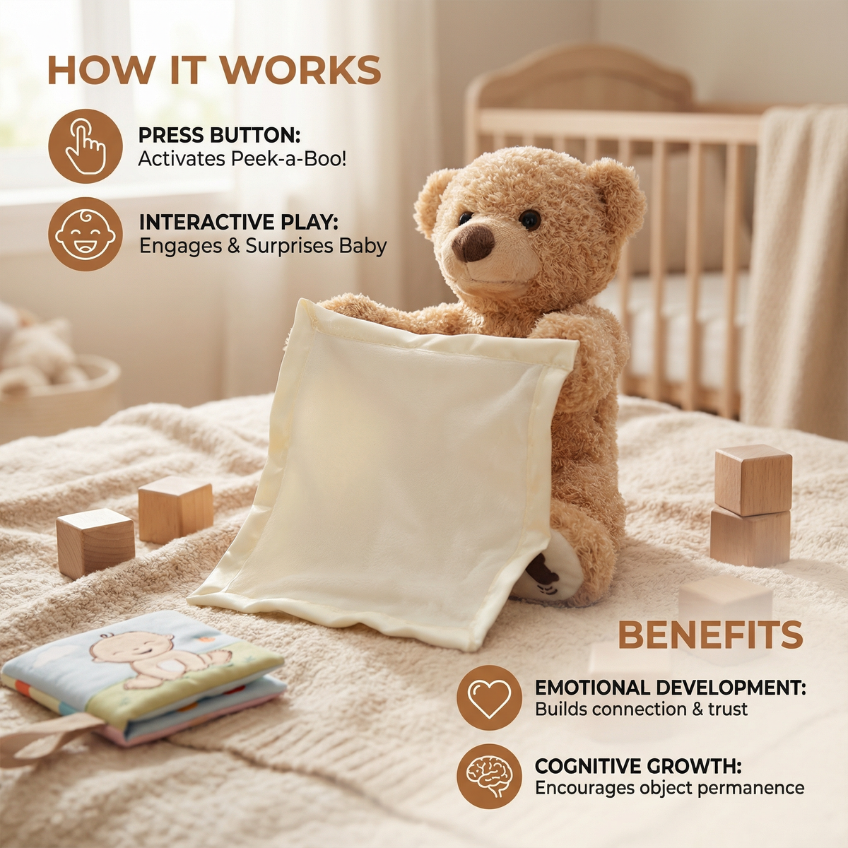 Peekaboo Teddy Bear Plush Toy That Talks and Moves for Babies and Toddlers