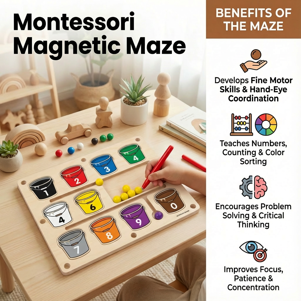 Magnetic Bead Maze Puzzle for Color and Number Learning