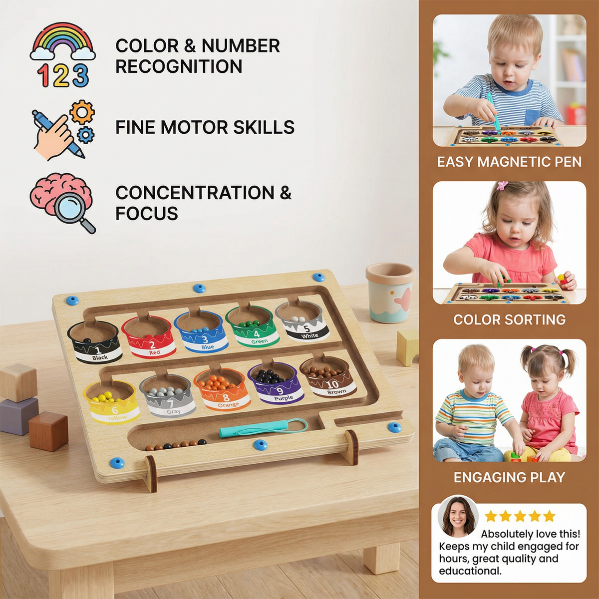 Magnetic Bead Maze Puzzle for Color and Number Learning