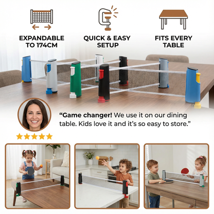 Adjustable Table Tennis Net for Any Table Shape, Quick Setup, in Four Colors