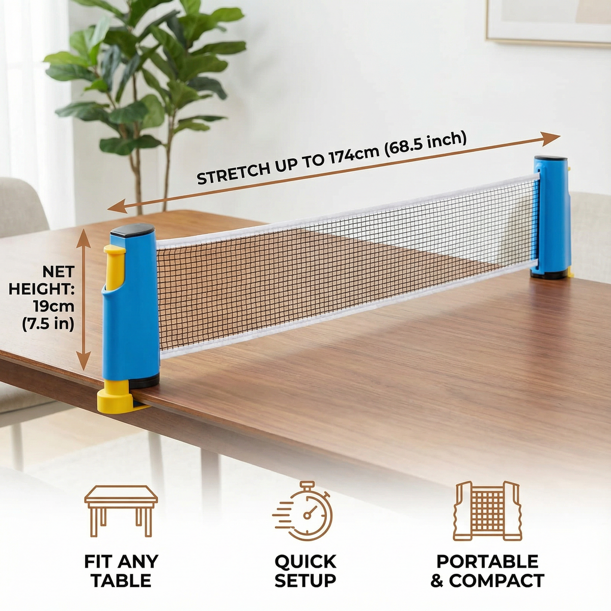 Adjustable Table Tennis Net for Any Table Shape, Quick Setup, in Four Colors