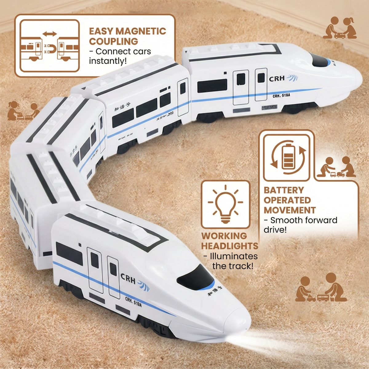 Colorful Linking Chain Train Toy for Toddlers with Carriages to Push and Pull in Three Set Sizes