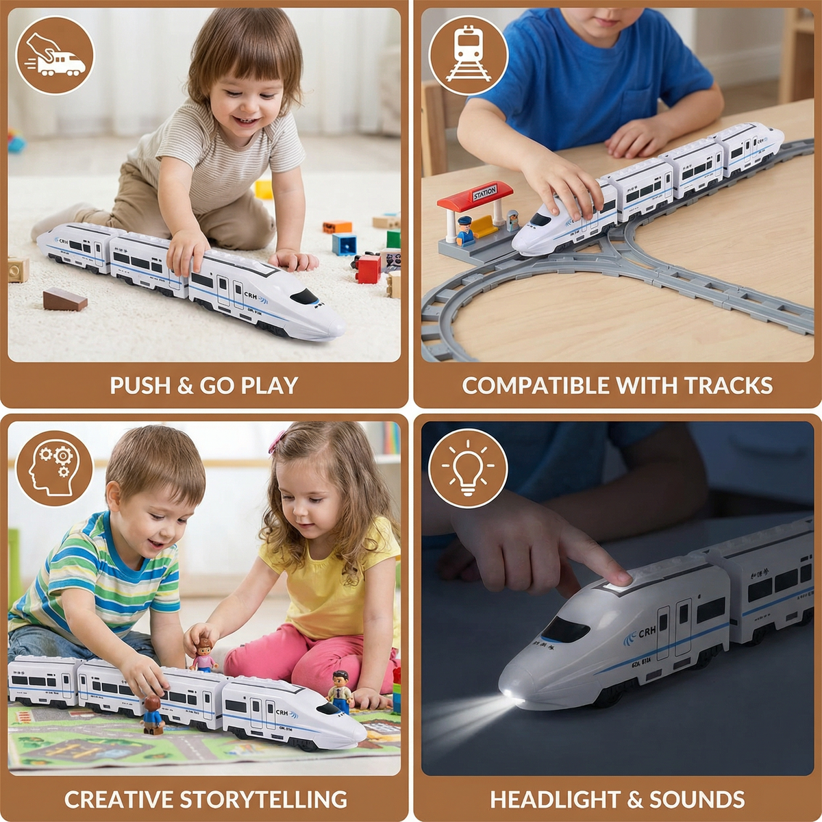 Colorful Linking Chain Train Toy for Toddlers with Carriages to Push and Pull in Three Set Sizes