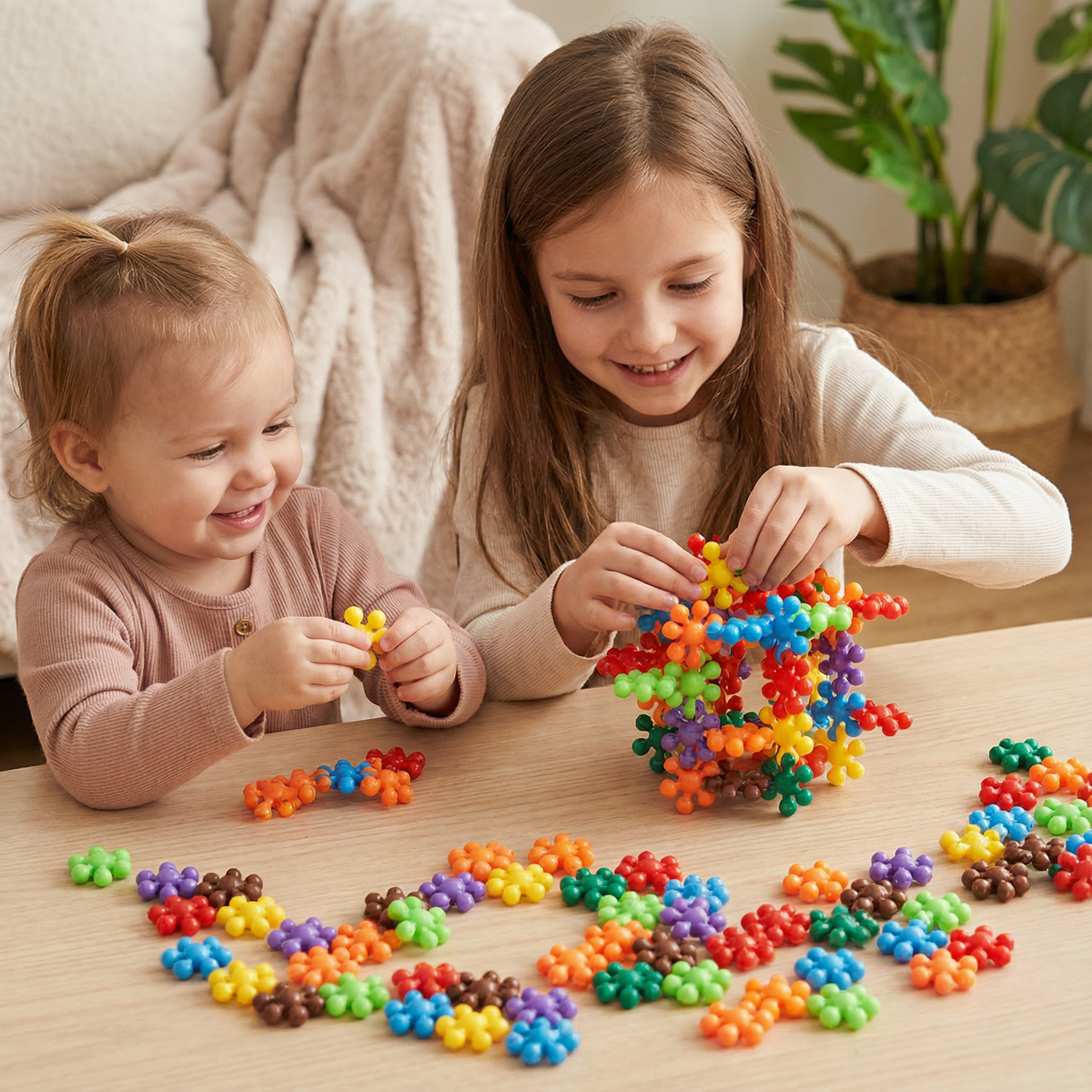 Snowflake Shaped Interlocking Blocks in Sets of 50 to 290 Pieces with Storage Box for Open Play