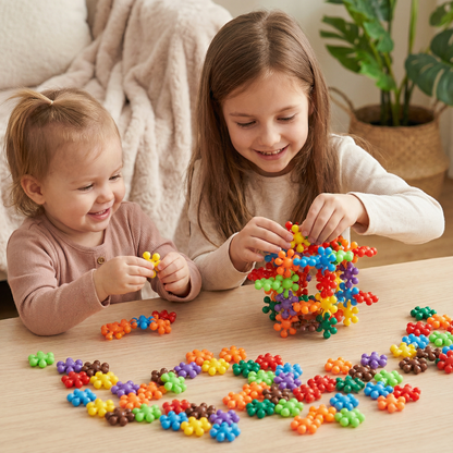 Snowflake Shaped Interlocking Blocks in Sets of 50 to 290 Pieces with Storage Box for Open Play