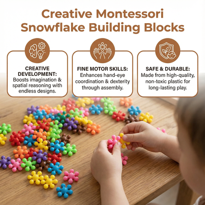 Snowflake Shaped Interlocking Blocks in Sets of 50 to 290 Pieces with Storage Box for Open Play