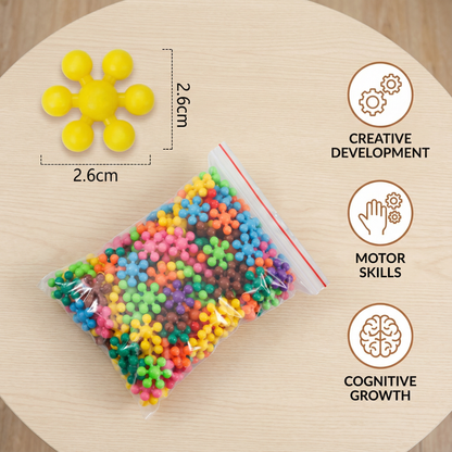 Snowflake Shaped Interlocking Blocks in Sets of 50 to 290 Pieces with Storage Box for Open Play
