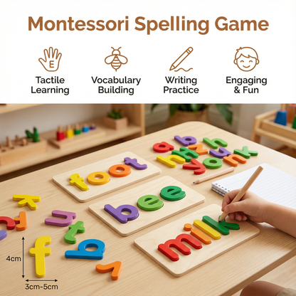 Colorful Letter and Picture Card Spelling Game That Matches Letters to Pictures for Preschoolers