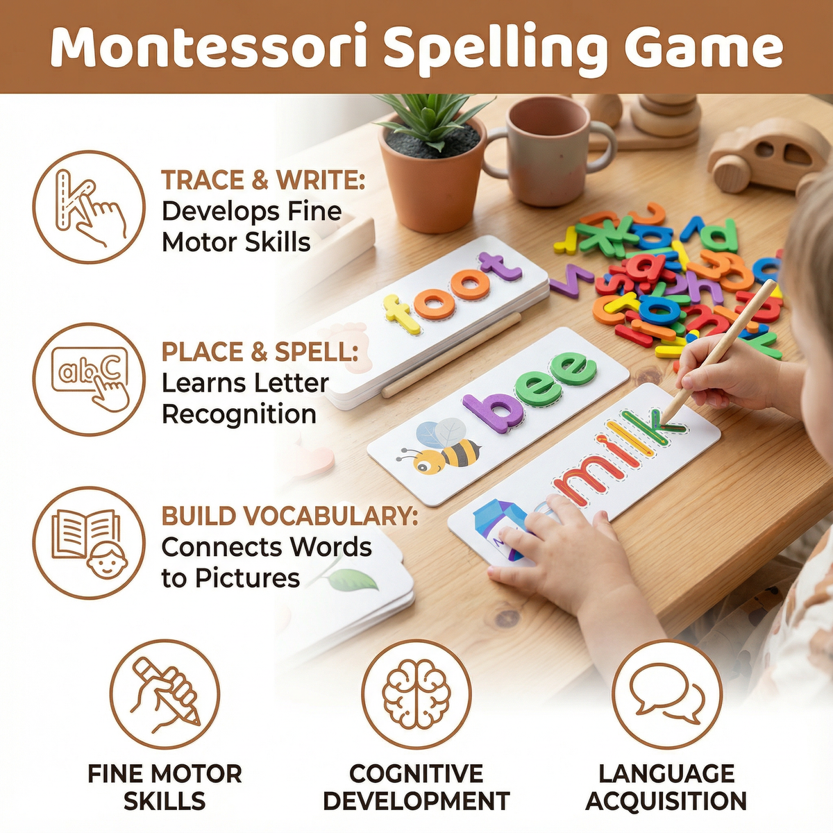 Colorful Letter and Picture Card Spelling Game That Matches Letters to Pictures for Preschoolers