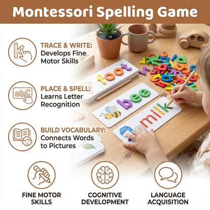 Colorful Letter and Picture Card Spelling Game That Matches Letters to Pictures for Preschoolers