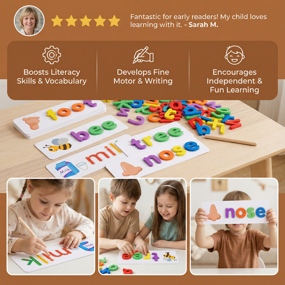 Colorful Letter and Picture Card Spelling Game That Matches Letters to Pictures for Preschoolers