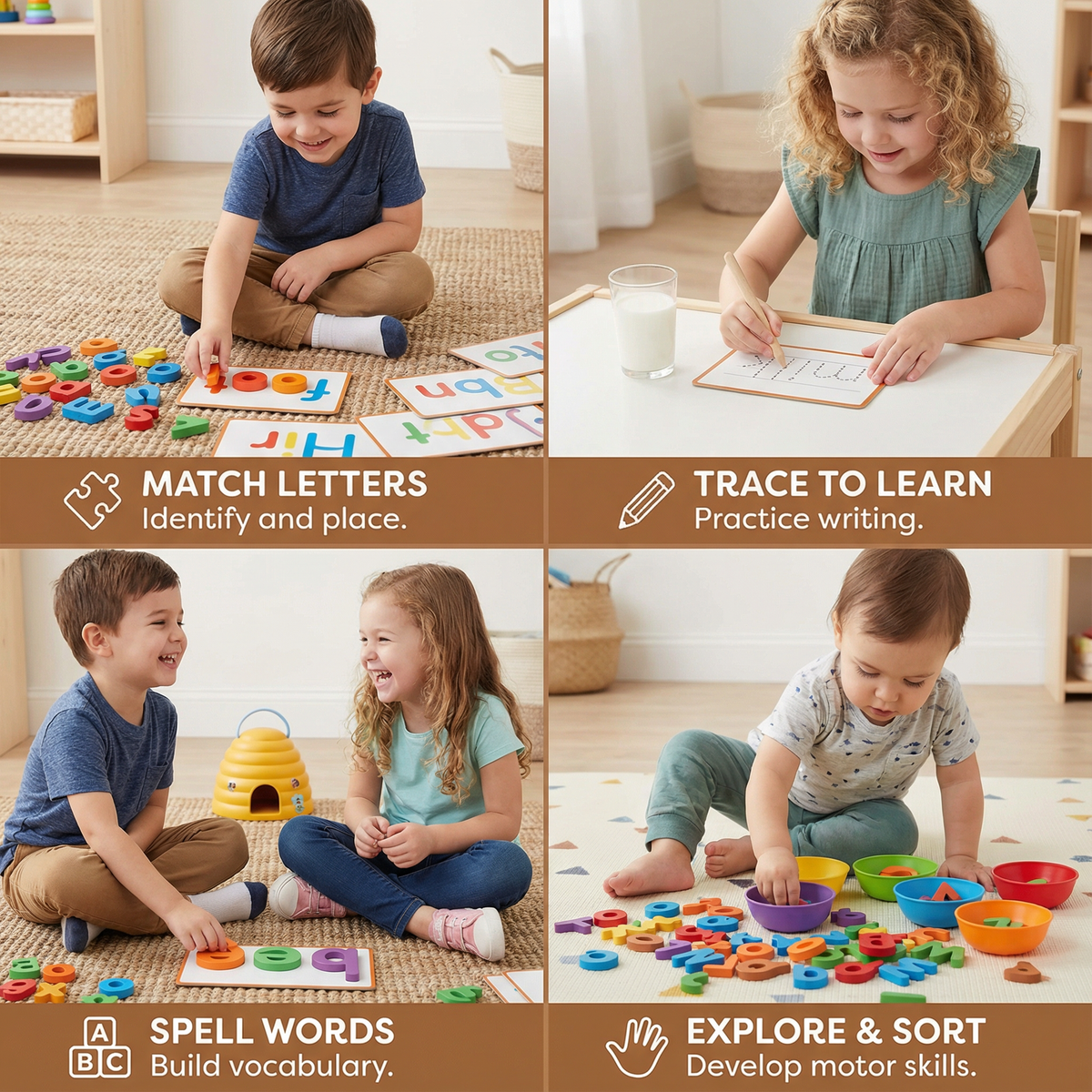 Colorful Letter and Picture Card Spelling Game That Matches Letters to Pictures for Preschoolers
