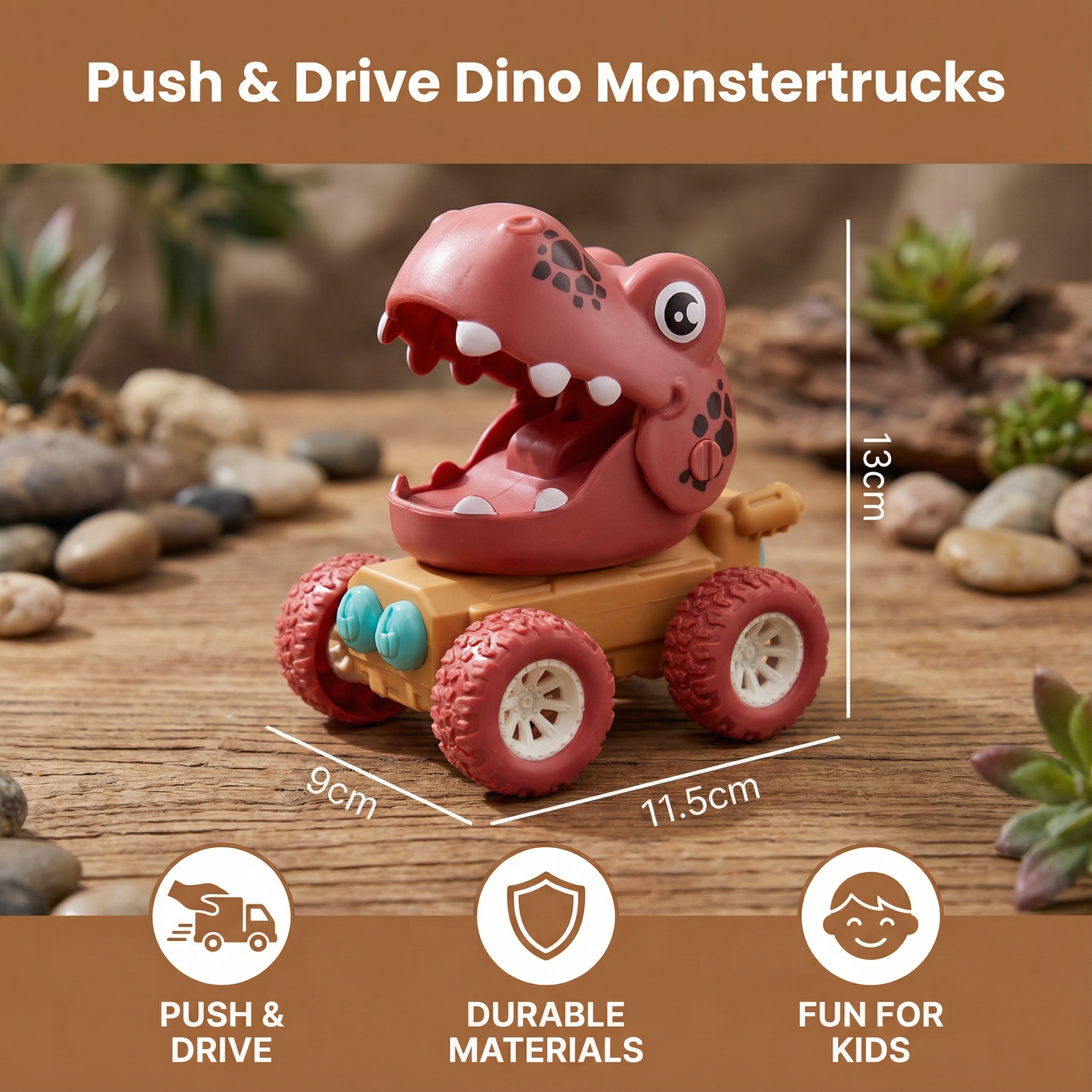 Dinosaur Push Truck with Rolling Wheels and Molded Design for Kids