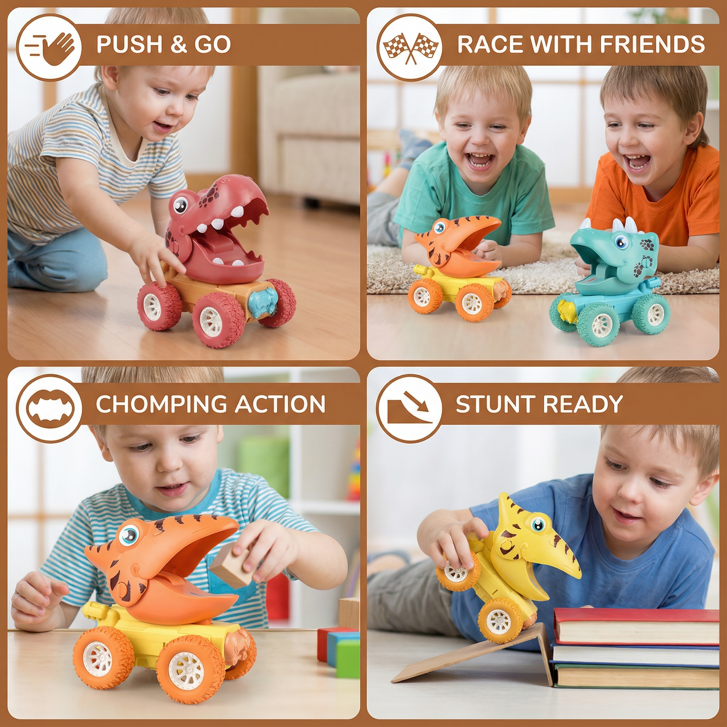 Dinosaur Push Truck with Rolling Wheels and Molded Design for Kids