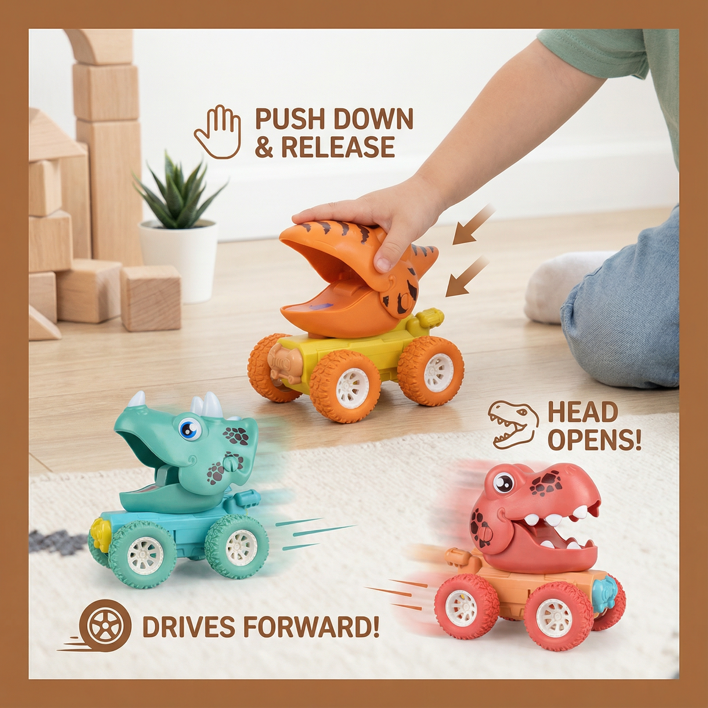 Dinosaur Push Truck with Rolling Wheels and Molded Design for Kids