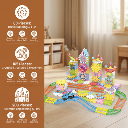 Rotating Gear Building Toy with Interlocking Blocks for Kids