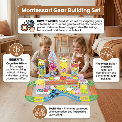 Rotating Gear Building Toy with Interlocking Blocks for Kids