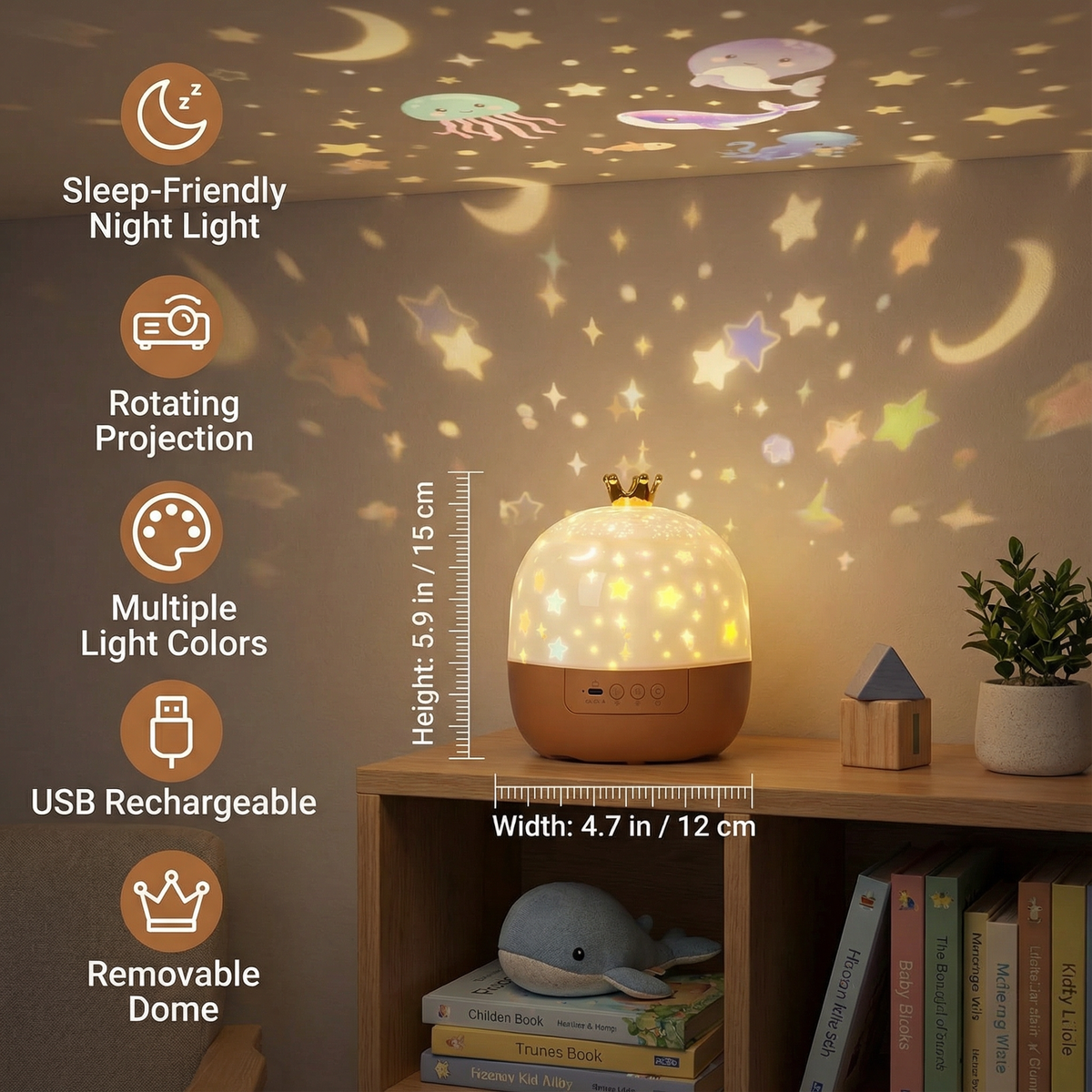 Ceiling Projector for Kids with Speaker and Dual Night Light Modes