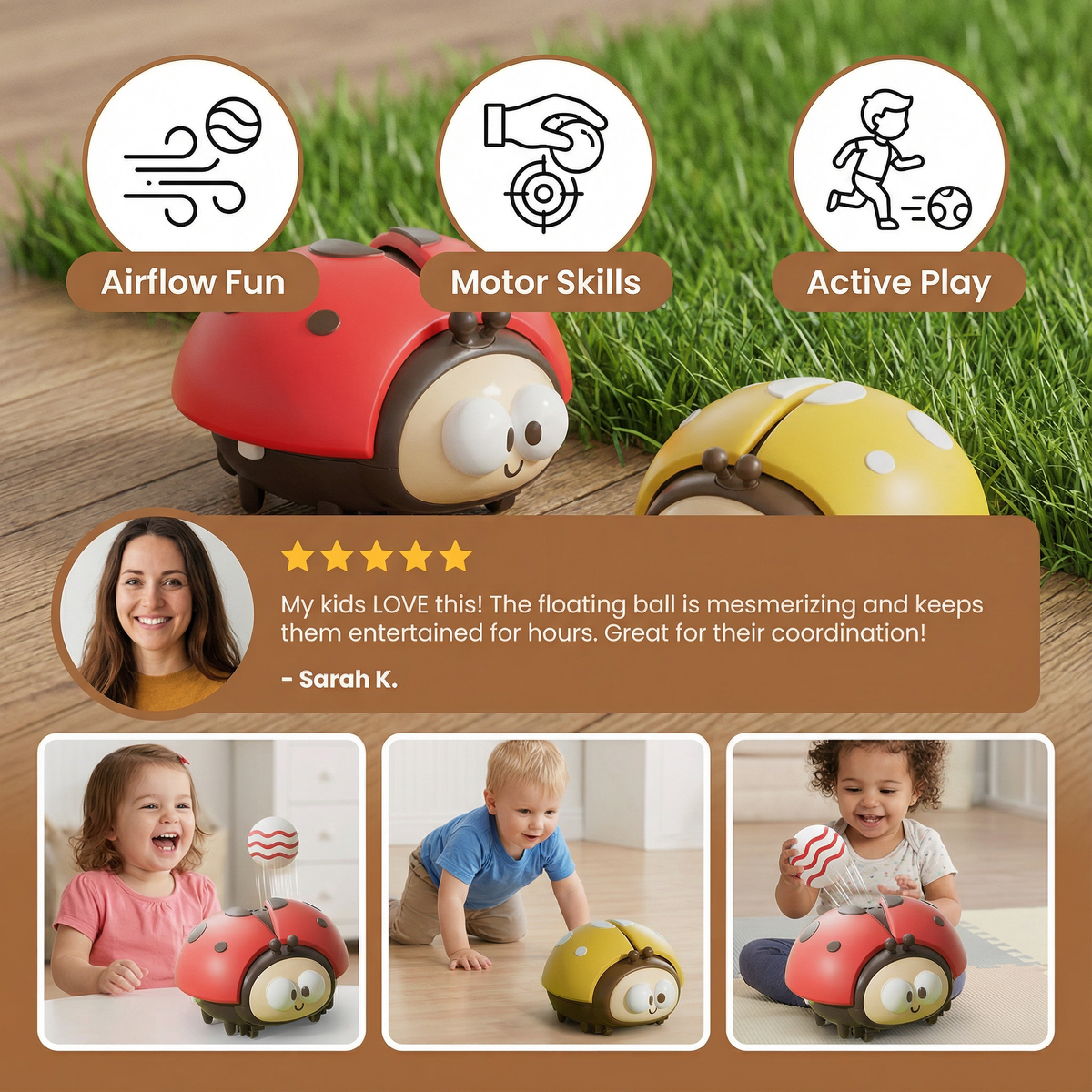 Ladybug Balloon Toy with Floating Airflow and Easy Button for Babies
