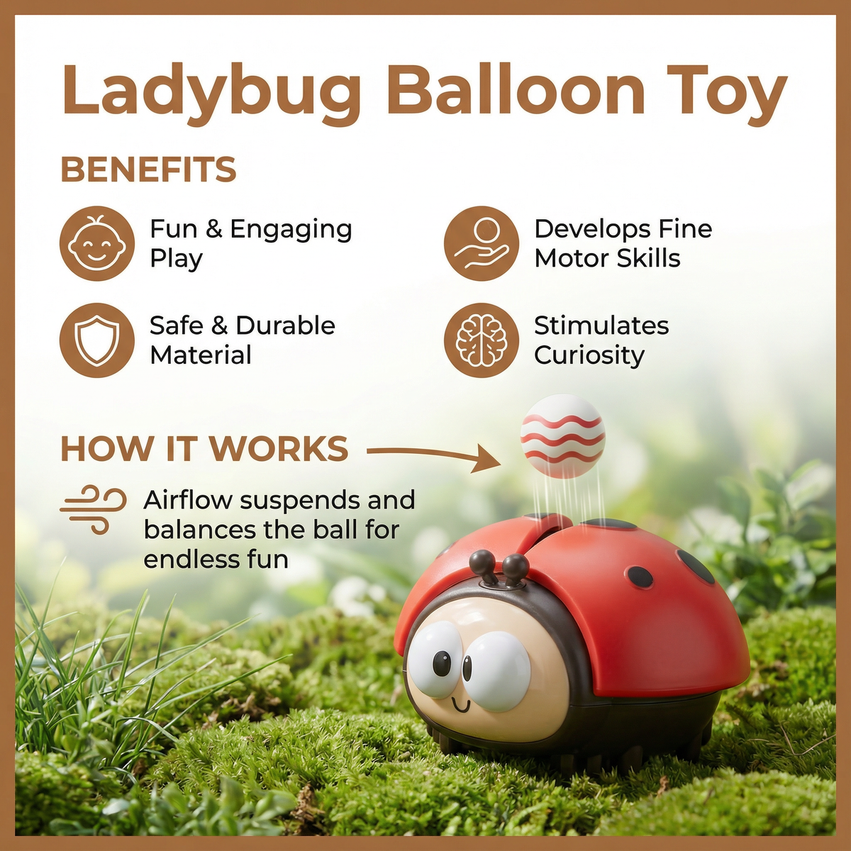 Ladybug Balloon Toy with Floating Airflow and Easy Button for Babies