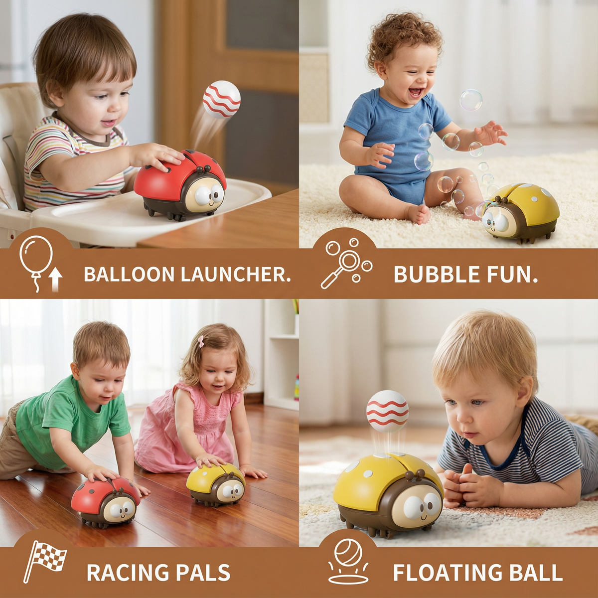 Ladybug Balloon Toy with Floating Airflow and Easy Button for Babies