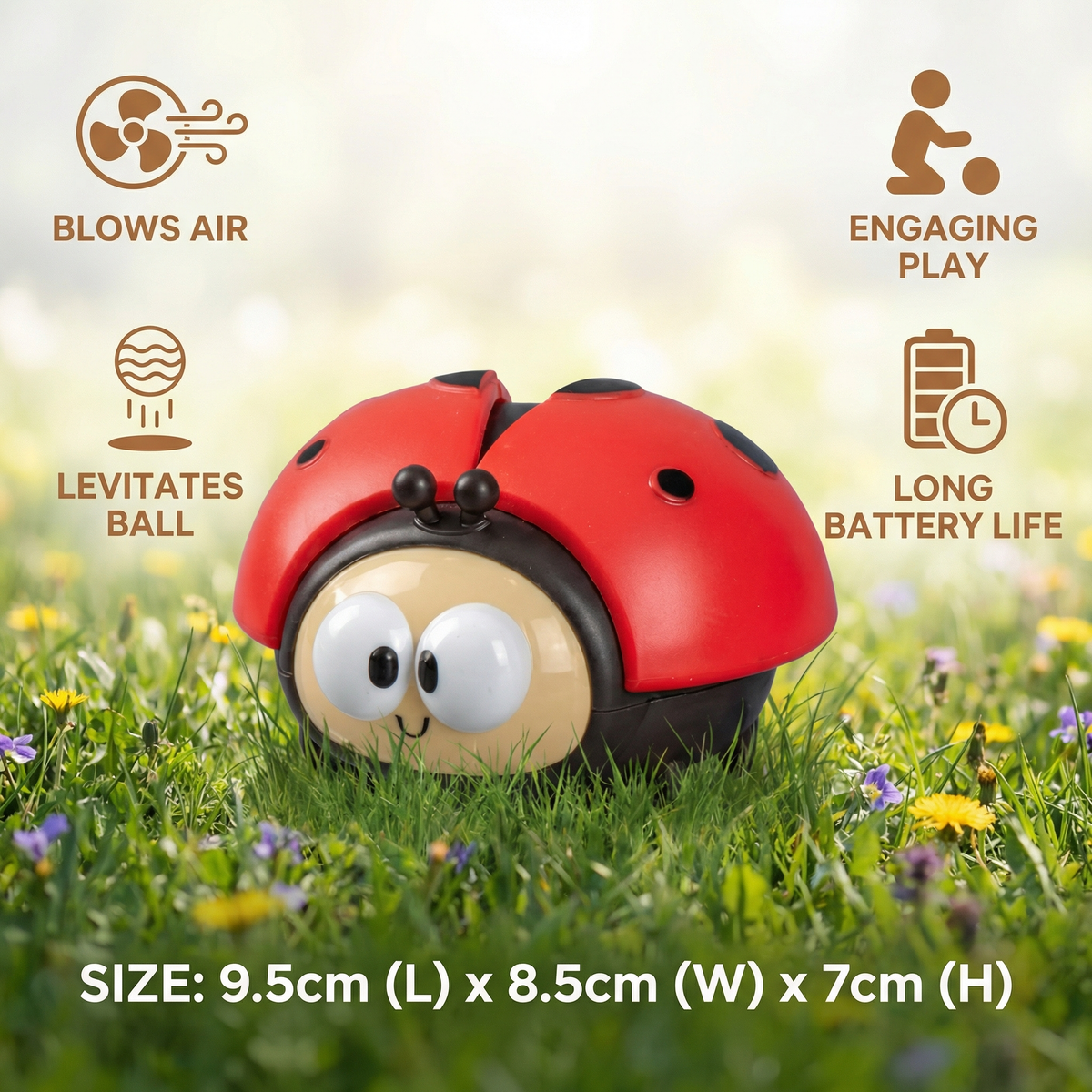 Ladybug Balloon Toy with Floating Airflow and Easy Button for Babies