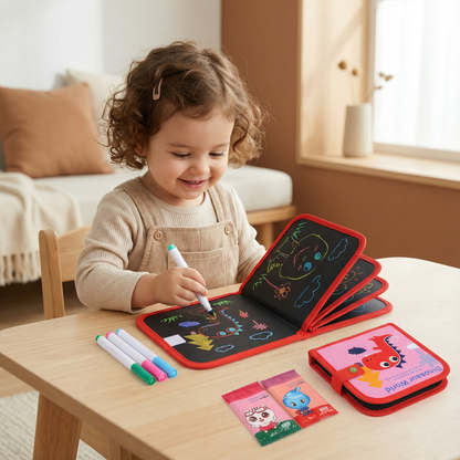 Reusable Wipe Clean Drawing Book for Kids with 6 Fun Cover Designs