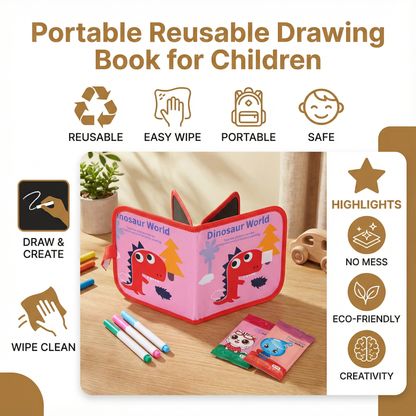 Reusable Wipe Clean Drawing Book for Kids with 6 Fun Cover Designs