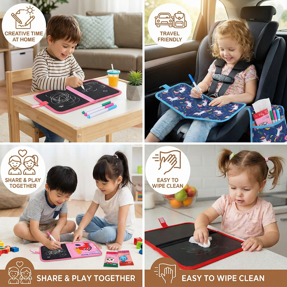 Reusable Wipe Clean Drawing Book for Kids with 6 Fun Cover Designs