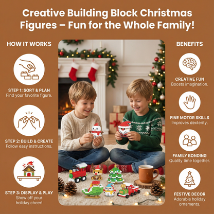 Building Block Christmas Figures with Interlocking Snap Pieces and Assembly Guide