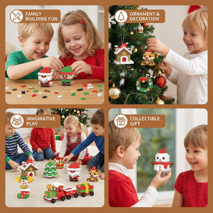 Building Block Christmas Figures with Interlocking Snap Pieces and Assembly Guide