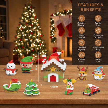 Building Block Christmas Figures with Interlocking Snap Pieces and Assembly Guide