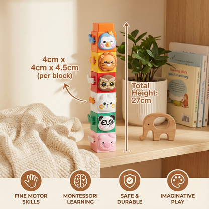 Colorful Animal Face Stacking Blocks for Toddlers with Sorting and Balancing Play