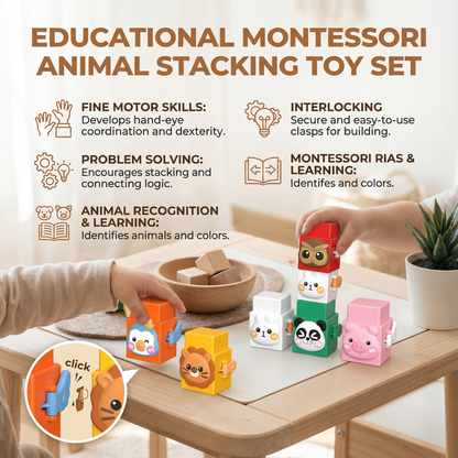 Colorful Animal Face Stacking Blocks for Toddlers with Sorting and Balancing Play