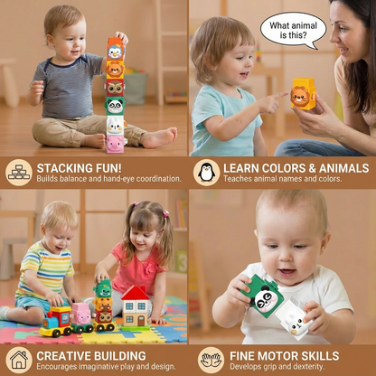 Colorful Animal Face Stacking Blocks for Toddlers with Sorting and Balancing Play