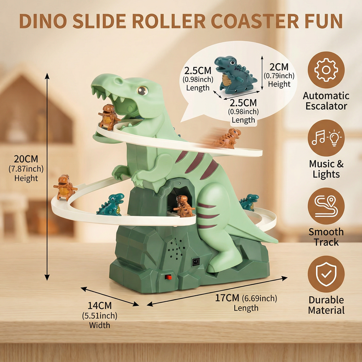 Colorful Dino Slide Roller Coaster Toy with Quick Assembly for Playrooms and Gardens