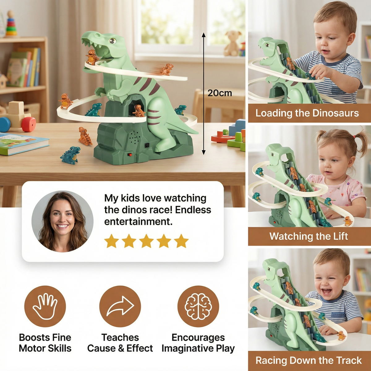 Colorful Dino Slide Roller Coaster Toy with Quick Assembly for Playrooms and Gardens