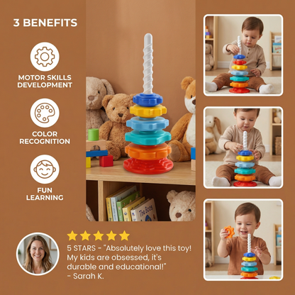 Rainbow Spin and Color Tower Toy for Kids with Stacking and Spinning Play