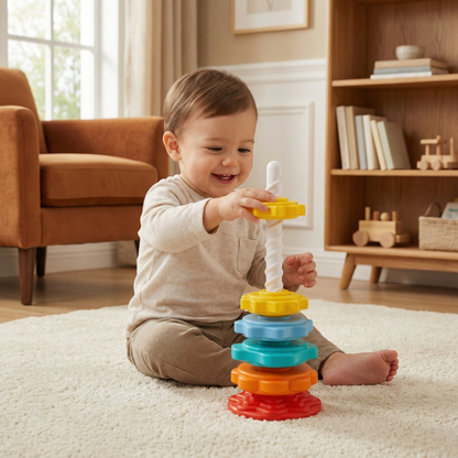 Rainbow Spin and Color Tower Toy for Kids with Stacking and Spinning Play