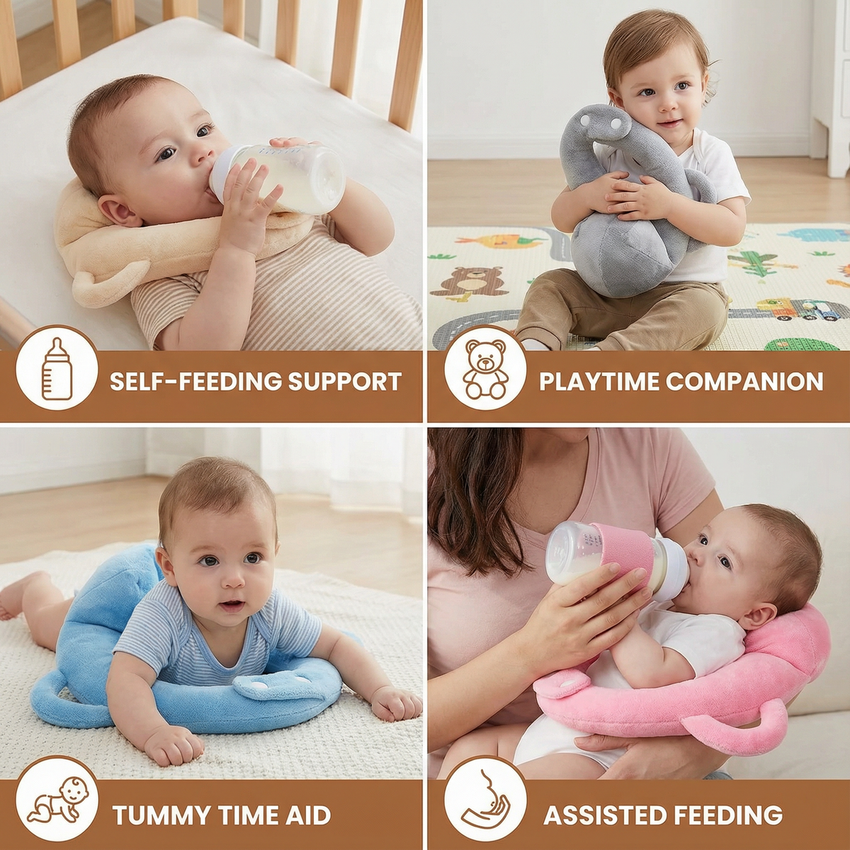 Hands Free Baby Bottle Holder Pillow with Breathable Mesh Fabric for Feeding Time