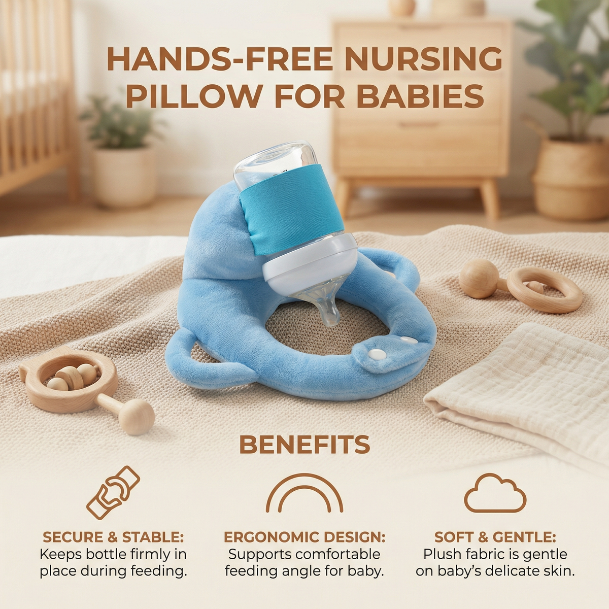 Hands Free Baby Bottle Holder Pillow with Breathable Mesh Fabric for Feeding Time