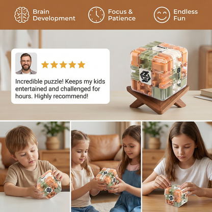Transparent Maze Puzzle Cube with Metal Ball and Rolling Pathways