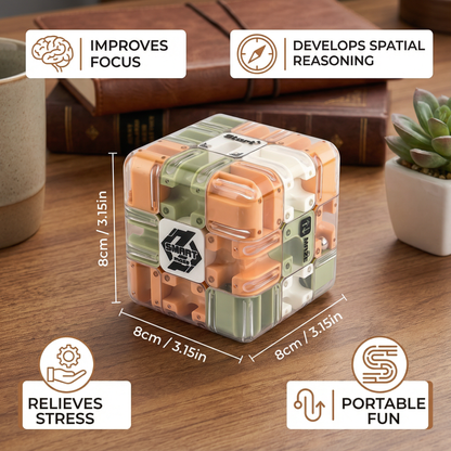 Transparent Maze Puzzle Cube with Metal Ball and Rolling Pathways