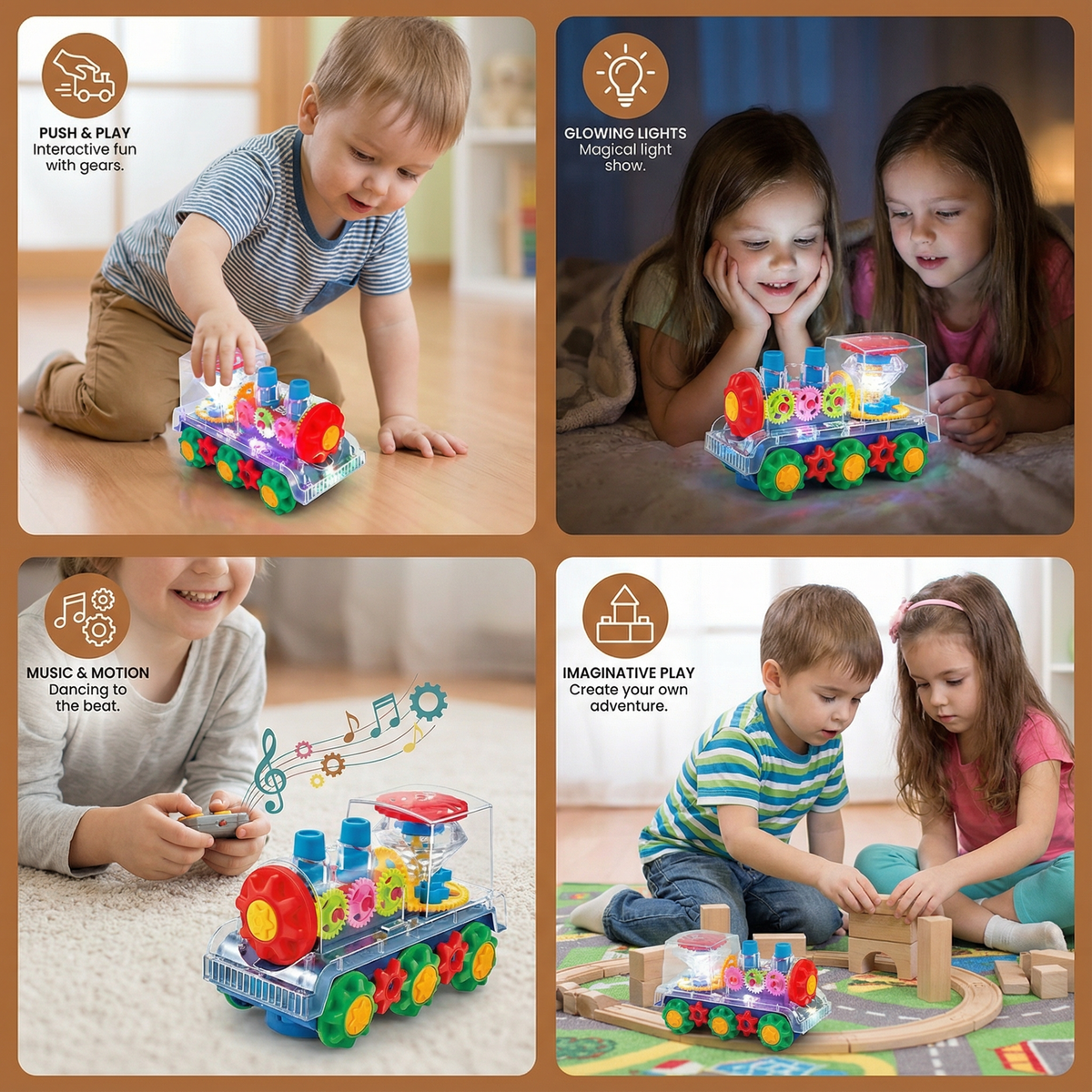 Musical Steam Train Toy with Glowing Lights and Automatic Motion for Kids Playrooms