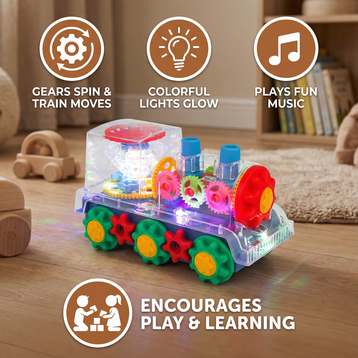 Musical Steam Train Toy with Glowing Lights and Automatic Motion for Kids Playrooms