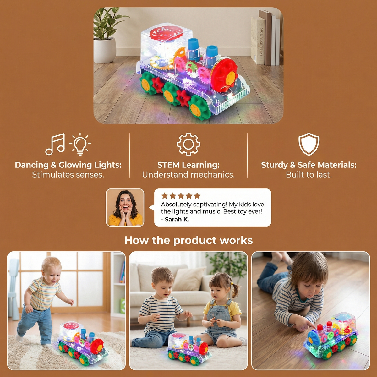 Musical Steam Train Toy with Glowing Lights and Automatic Motion for Kids Playrooms
