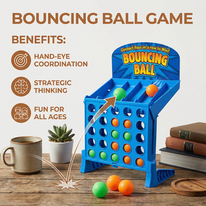 Bouncing Ball Target Game for Lining Up Four in a Row with a Foldable Grid and Carrying Case