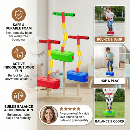 Soft Foam Hopper for Kids with Cushioned Handle and Grippy Footpad in Five Colors