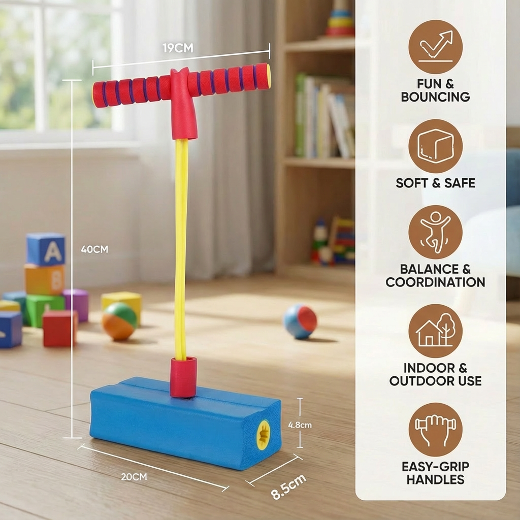 Soft Foam Hopper for Kids with Cushioned Handle and Grippy Footpad in Five Colors